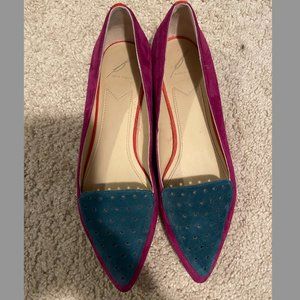 Blue and Magenta Suede Brian Atwood Flats - Size 8.5